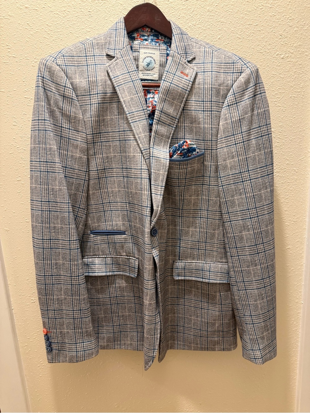 Grey Plaid Sport Coat with Blue Windowpane - Unknown Brand